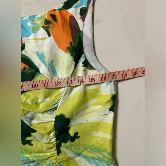 London Times Watercolor Print Ruched Wrap Dress Size 10 Sheath Sleeveless - Picture 3 of 6